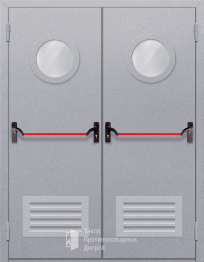 Фото двери «Двупольная с круглым стеклом и решеткой (антипаника)» в Твери