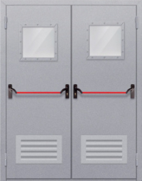 Фото двери «Двупольная со стеклопакетом и решеткой (антипаника)» в Твери