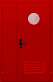 Фото двери «Полуторная с круглым стеклом и решеткой (красная)» в Твери
